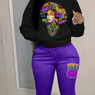 Damen Sportliches Hoodie und Jogginghose Set mit kreativem Grafikdesign WW