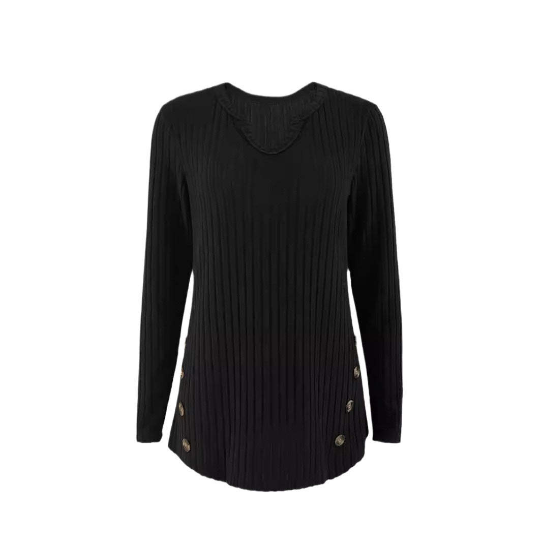 Damen Strickoberteil mit Knopfdetails und V-Ausschnitt WW