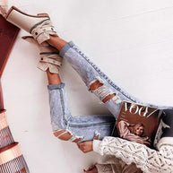 Damen Destroyed Boyfriend Jeans im lässigen Vintage-Stil mit hohem Bund WW