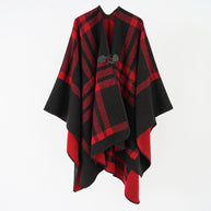 Damen Luxuriöser Geometrischer Poncho aus weichem Material mit dezenter Knopfverzierung WW