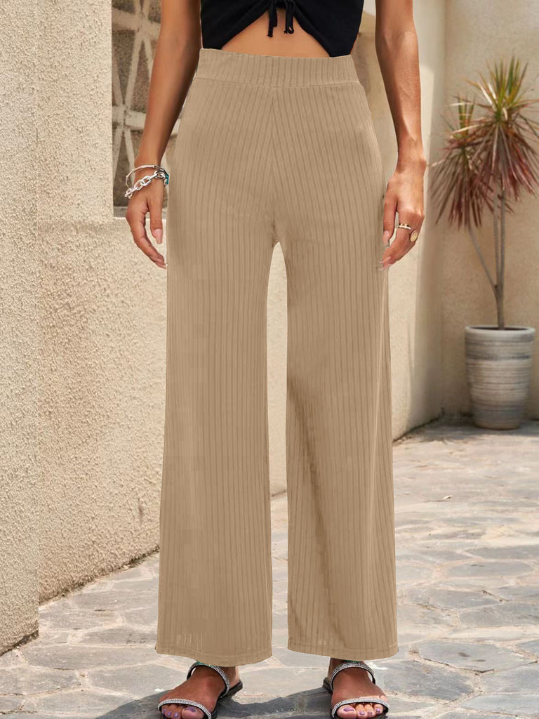 Damen elegante weit geschnittene Sommerhose mit feiner Rippstruktur WW