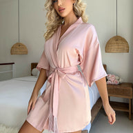 WW Kurzer Cardigan Krawatte Quaste Bademantel Sexy Pyjamas