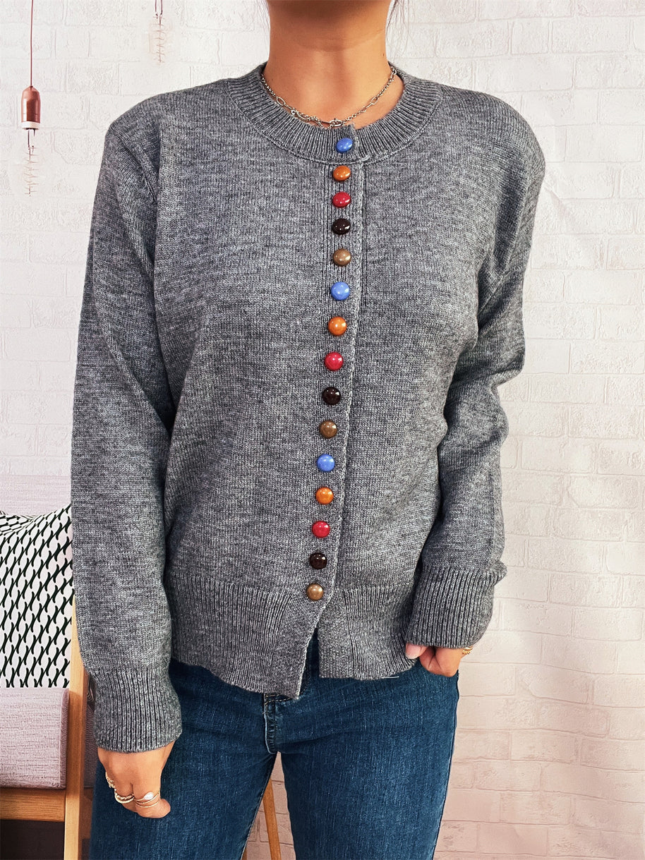 Damen stilvolle Strickjacke mit bunten Knöpfen WW