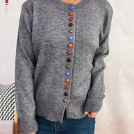 Damen stilvolle Strickjacke mit bunten Knöpfen WW