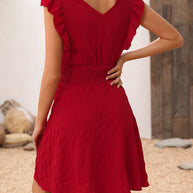 WW | Sommer Elegante V-Ausschnitt Rüschensleeve Taillen-Bindekleid