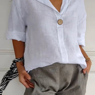 Damen Leichte Leinenbluse mit Knopfdetail und aufrollbaren Ärmeln WW