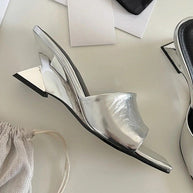 Damen Offene Mules mit elegantem Metallic-Obermaterial und komfortablem Blockabsatz W&W