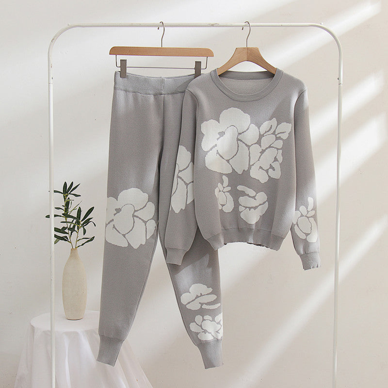 Damen Strickanzug mit floralen Designs WW