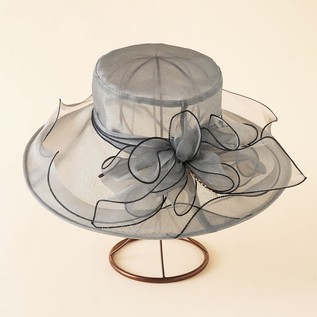 Damen eleganter Sonnenhut mit feiner Netzstruktur und romantischen Schleifenelementen WW