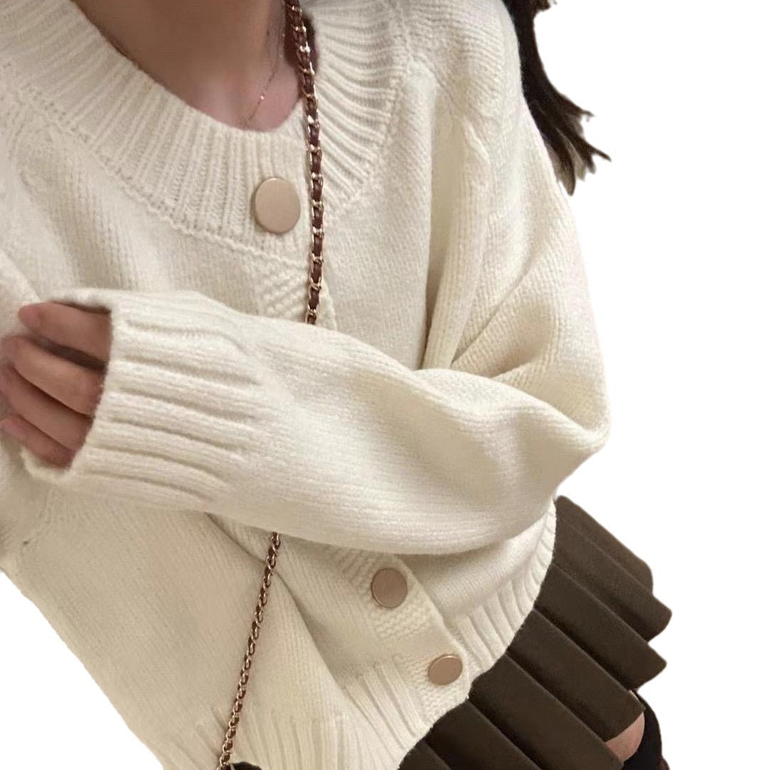 Damen Strickjacke mit Rundhalsausschnitt und dekorativen Knöpfen WW