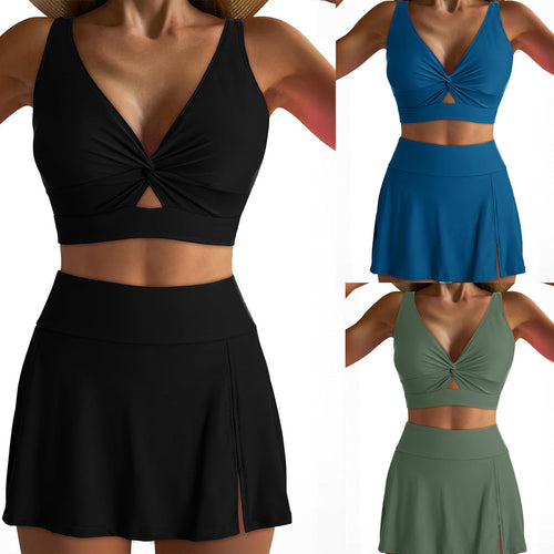 Damen Sportliches Bikini-Set mit modischem Wickeltop und schickem Rock WW