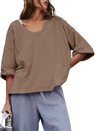 Damen lässiges Sweatshirt mit überschnittenen Ärmeln und lockerer Passform WW
