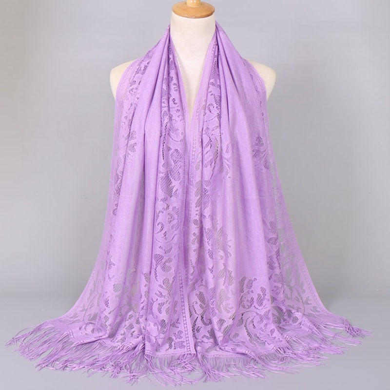 Damen Langer Spitzen-Schal mit fransten Abschlüssen W&W Mode