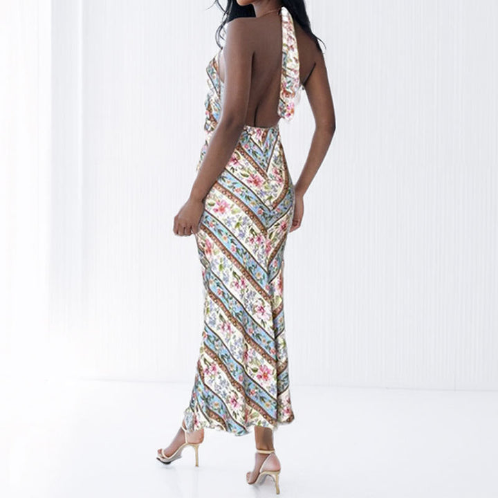 Damen Maxikleid mit hochwertigem floralem Design und bindbarem Nacken W&W Mode