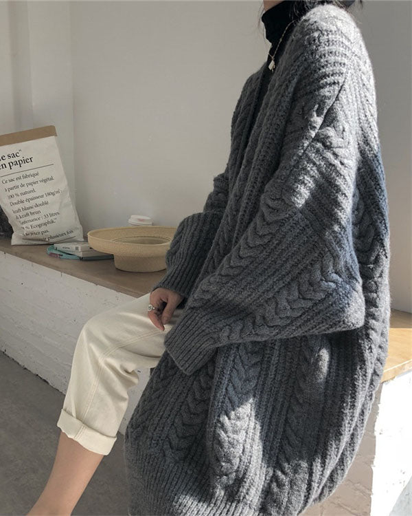 W&W Mode Retro einfach verdickt lose verdrehte lange Strickjacke