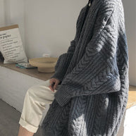 WW Retro einfach verdickt lose verdrehte lange Strickjacke