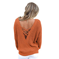 Damen lässiger Strickpullover mit offenem Rückendesign WW