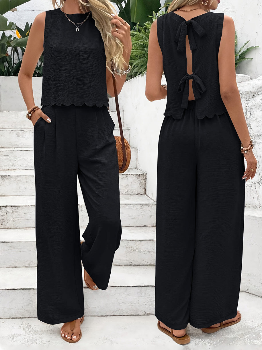 Damen lässiger Jumpsuit mit schickem Rückenausschnitt und weitem Bein WW