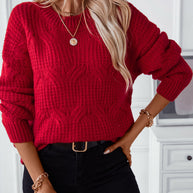 WW uni Farbe Kabelstrickpullover