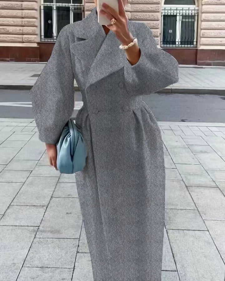 Damen Maximaler Oversized Mantel mit Schulterschultern und Doppelreihe W&W Mode