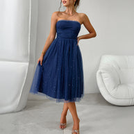 Damen Cocktailkleid mit gerafftem Oberteil und schwingendem Tüllrock WW