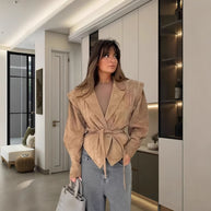 Damen schicke Wollblazerjacke mit Taillengürtel WW