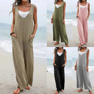 Damen lässiger Jumpsuit mit weit geschnittenem Bein und komfortablen Taschen WW
