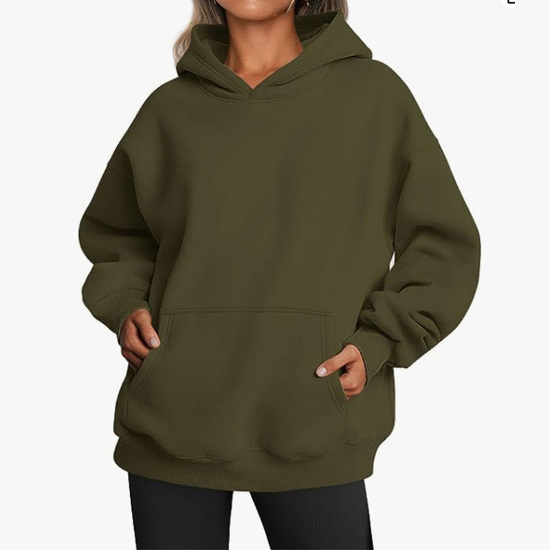 Damen oversized Kapuzenpullover aus weichem Baumwollmix mit praktischen Taschen WW