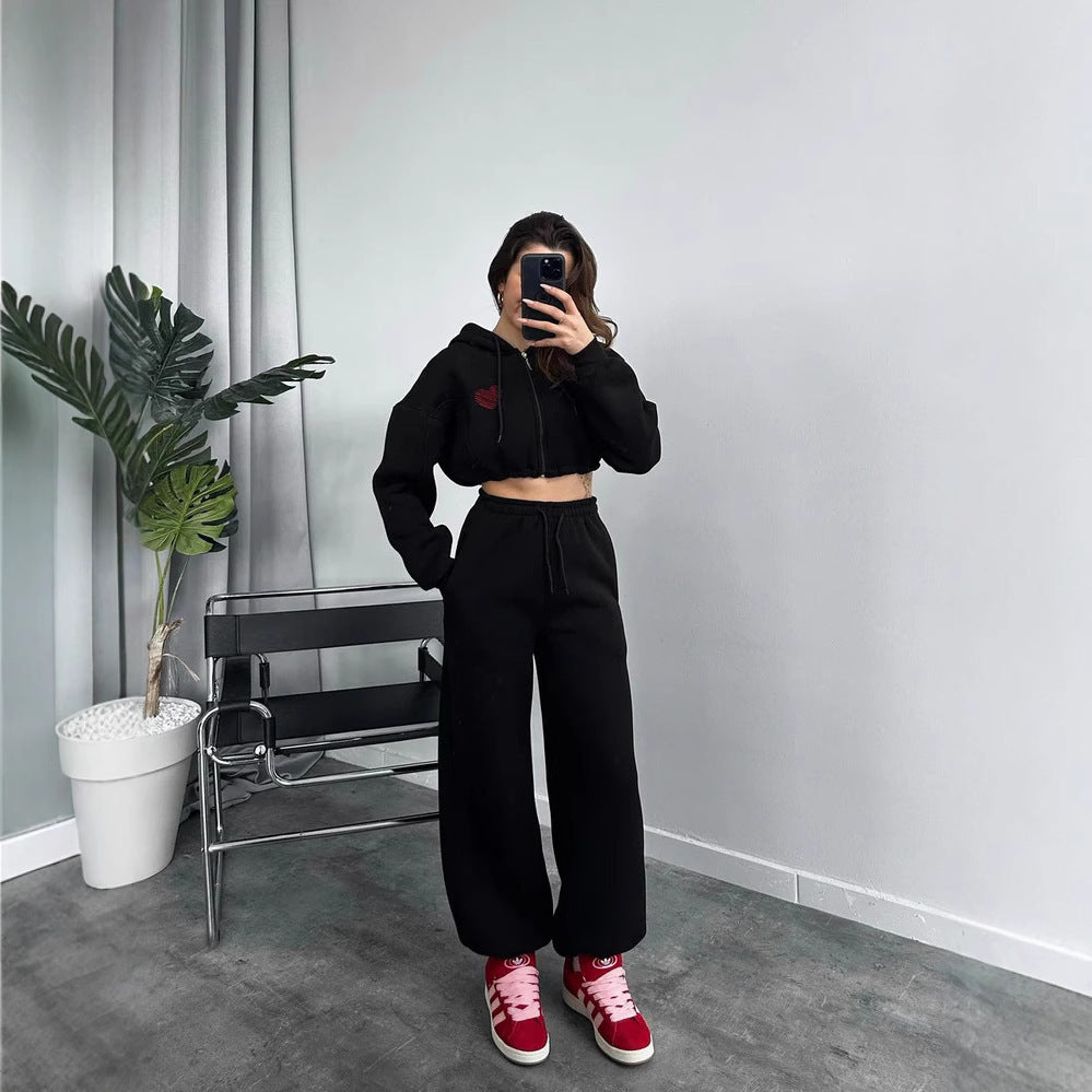Damen Sportliches Crop-Top und weite Hose Set WW