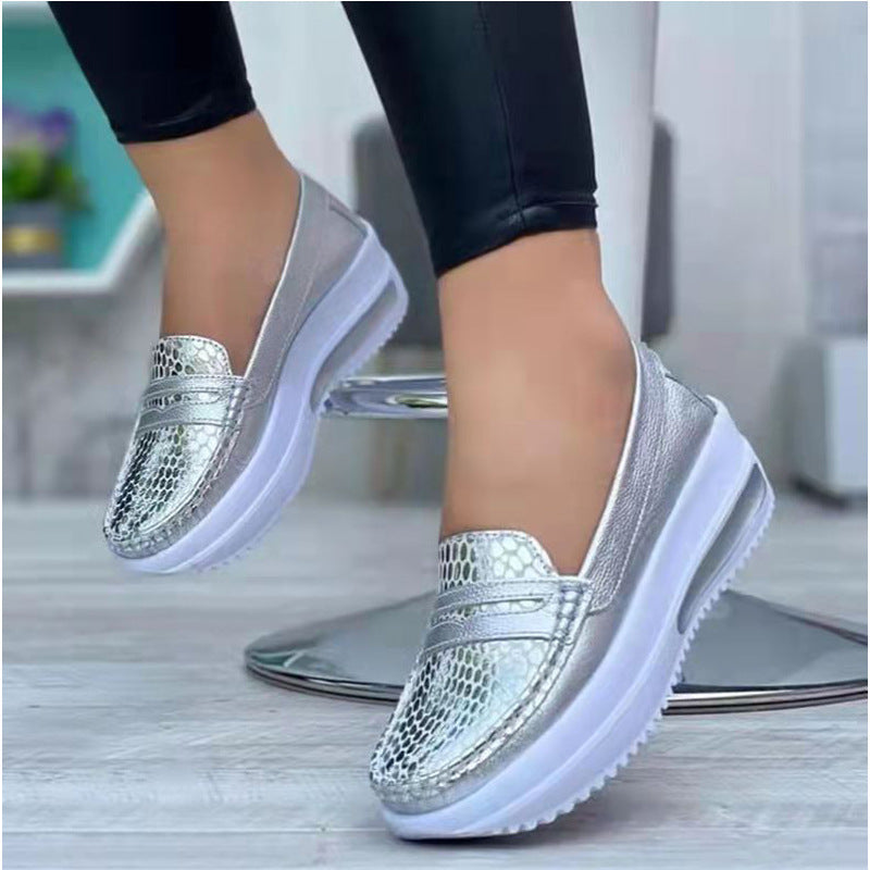 Damen komfortable Slip-On Schuhe mit stylishem Schlangenleder-Design und dämpfender Sohle WW