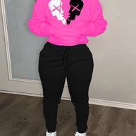 Damen Sportliches Hoodie- und Jogginghose-Set mit kreativem Skull-Motiv WW
