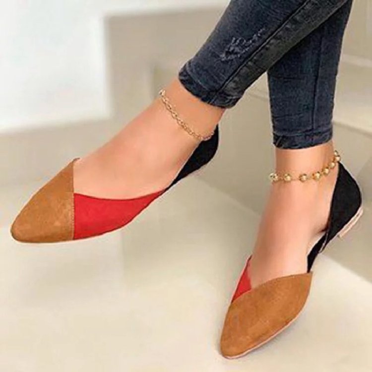 Damen elegante Ballerinas mit spitzem Zehenbereich und modischem Farbblockdesign W&W