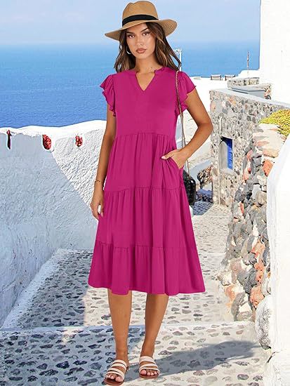 Damen Freizeit-Maxikleid mit überraschenden Rüschendetails und praktischen Taschen WW