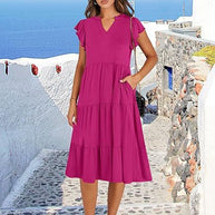 Damen Freizeit-Maxikleid mit überraschenden Rüschendetails und praktischen Taschen WW
