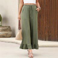 Damen Weite Freizeithose mit Rüsche WW