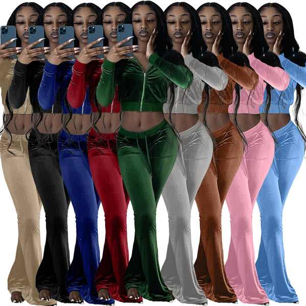 Damen Velours Tracksuit mit Zip-Front und weit geschnittener Hose WW
