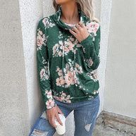Damen Bluse mit floralem Design und modernem Hoody-Ausschnitt WW