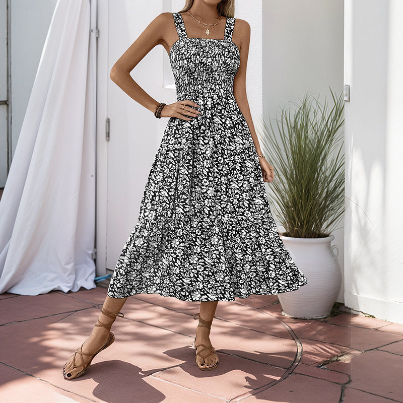 Damen Boho Maxikleid mit verstellbaren Trägern und floralem Design WW