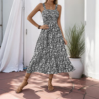 Damen Boho Maxikleid mit verstellbaren Trägern und floralem Design WW
