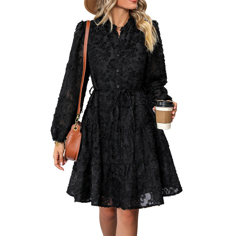 Damen Blusenkleid mit hochgeschlossener Leiste und verspieltem Design W&W Mode