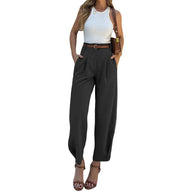 Damen Hochtaillen Hose mit eleganten Falten und praktischen Taschen WW