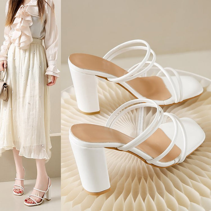 Damen offene High-Heel-Pantoletten mit modischem Riemchen-Design W&W Mode