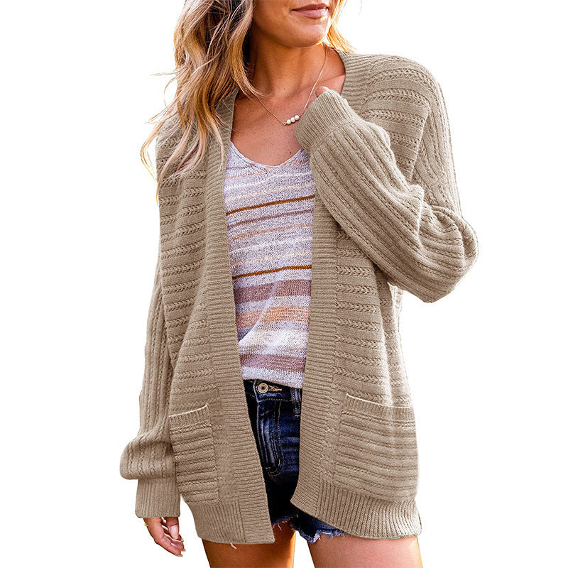 Damen Strickjacke mit tiefem V-Ausschnitt und strukturiertem Design WW