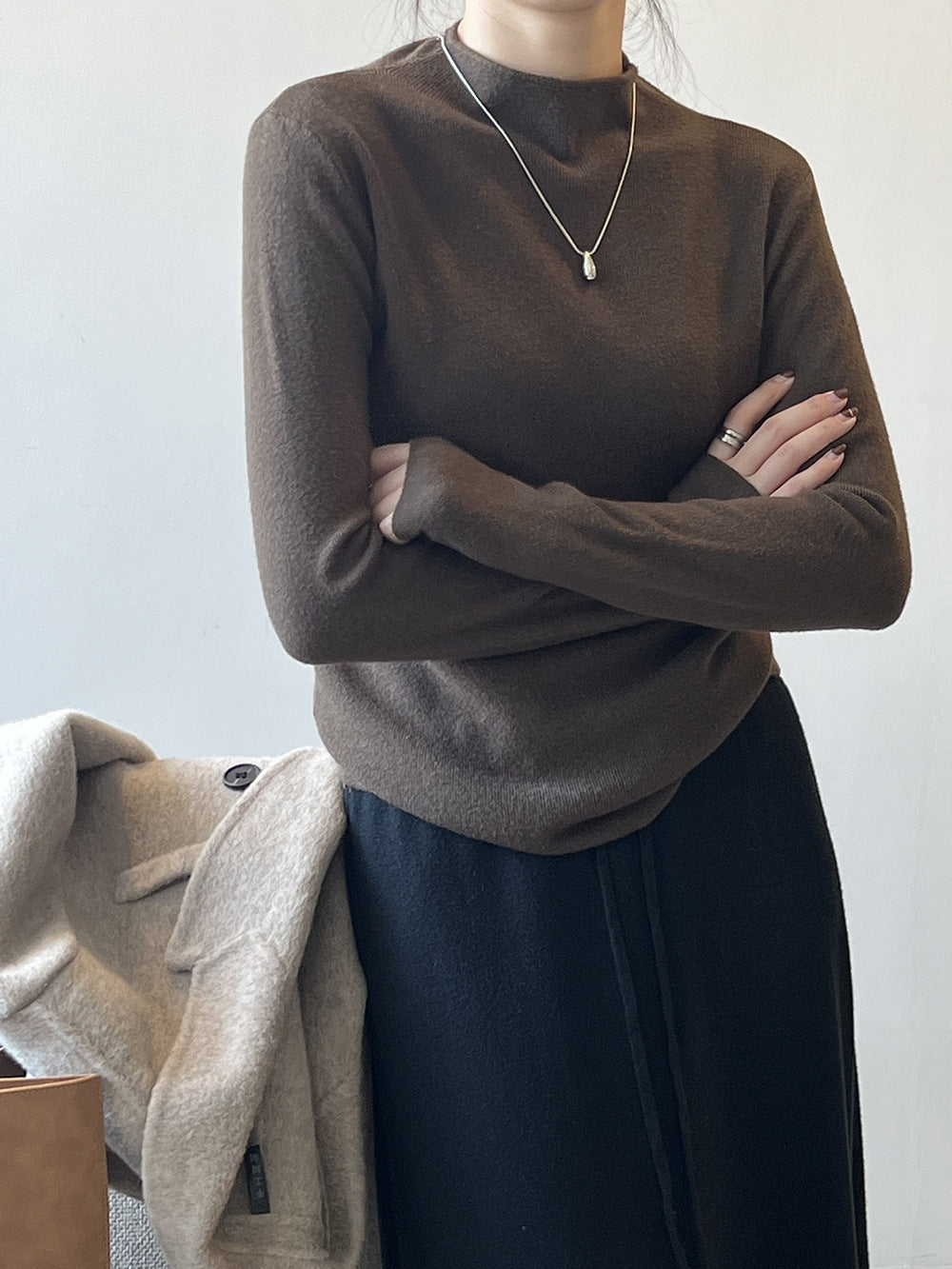 W&W Mode Halbturtleneck gebürsteter Soft-Touch-Pullover