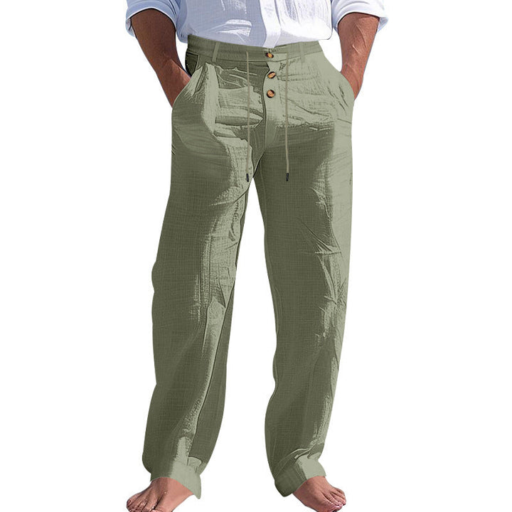 Herren lässige Leinenhose mit hohem Bund und bequemen Taschen W&W Mode