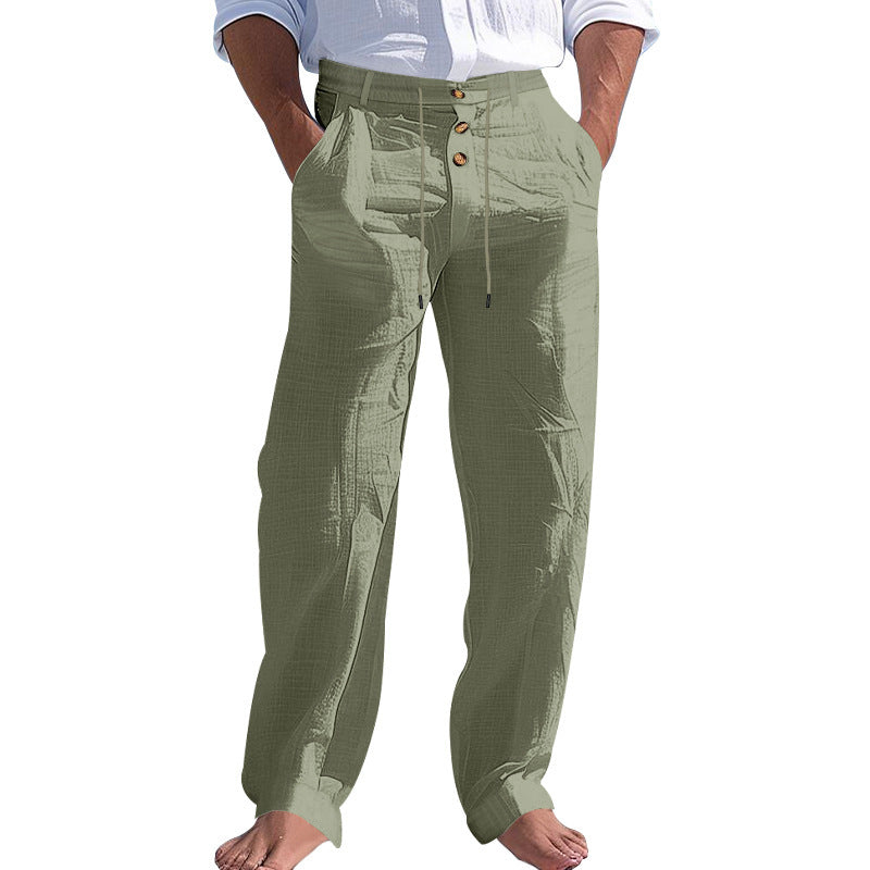 Herren lässige Leinenhose mit hohem Bund und bequemen Taschen WW