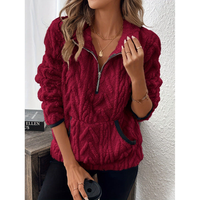 Damen Bequemer Hoodie mit hochschließendem Reißverschluss und praktischen Taschen WW