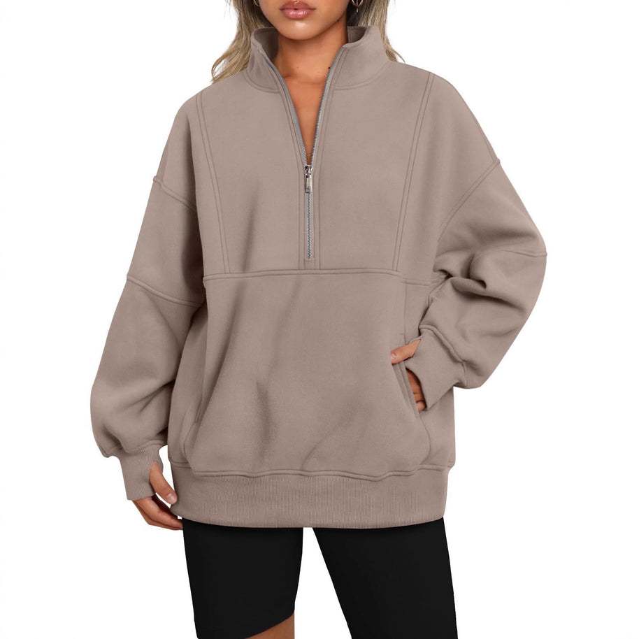 Damen Sportlicher Hoodie mit hohem Kragen und Reißverschluss WW