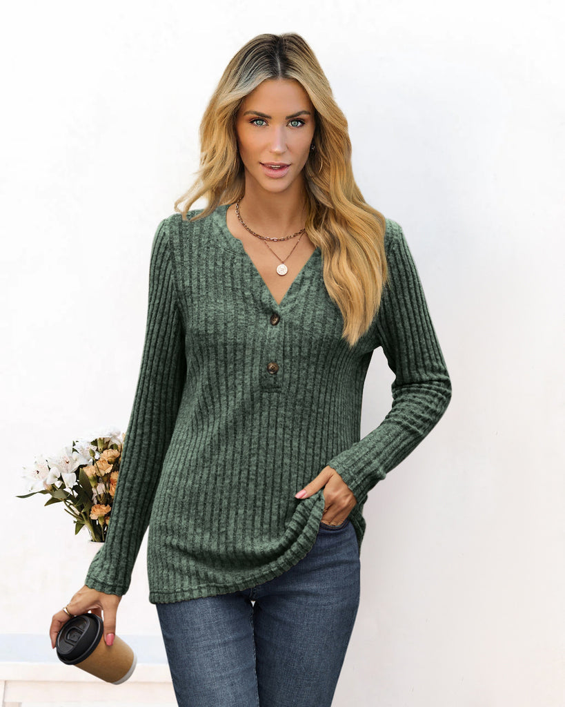 Damen gestreifter Longpullover mit Knopfleiste WW
