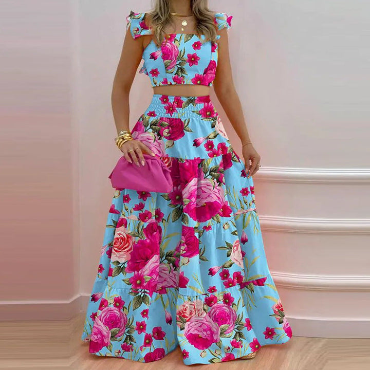 Damen Zweiteiler mit floralem Design und voluminösem Rock W&W Mode